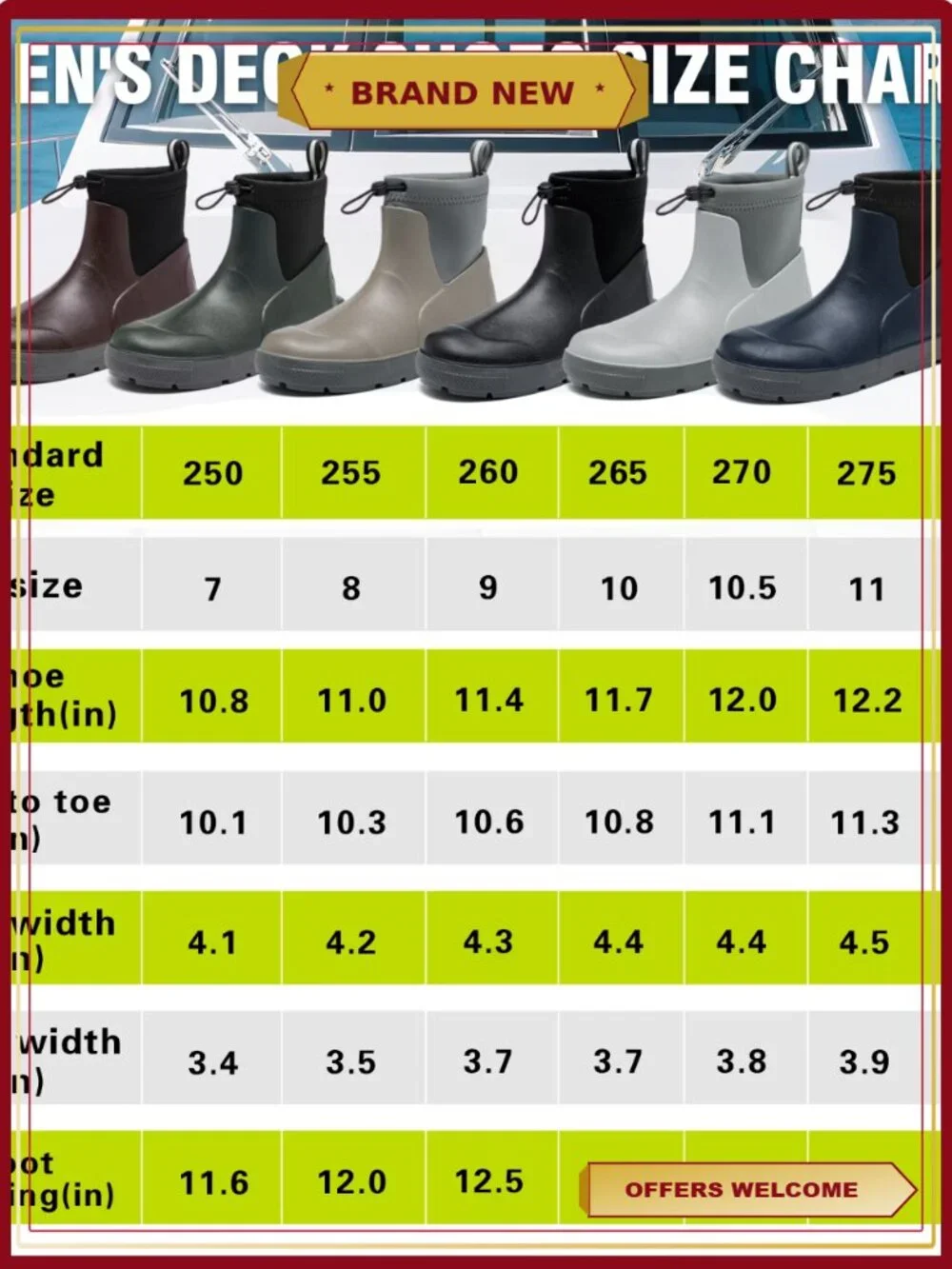 Men's Waterproof Rubber Deck Boots Non-Slip Anti-Slip Outdoor Fishing Boating
